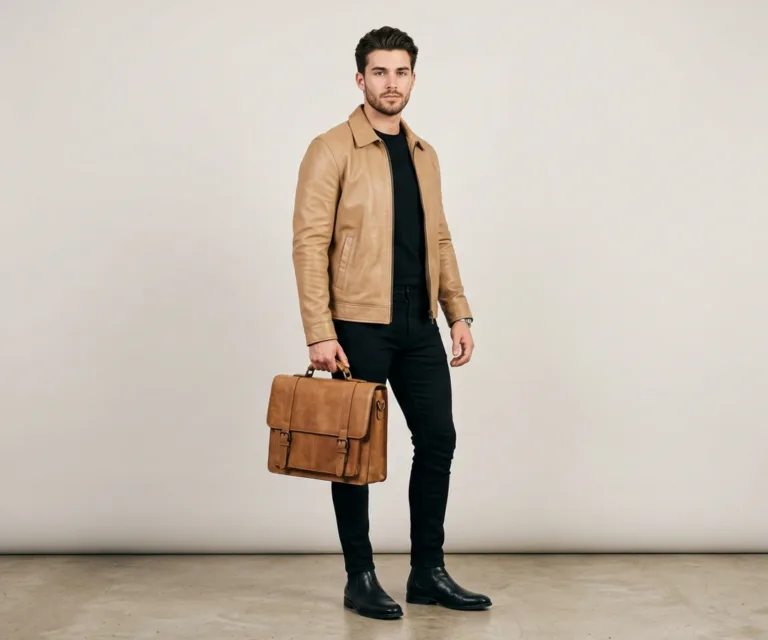 The Preston Vintage Tan Leather Briefcase Lifestyle Studio 1080x900