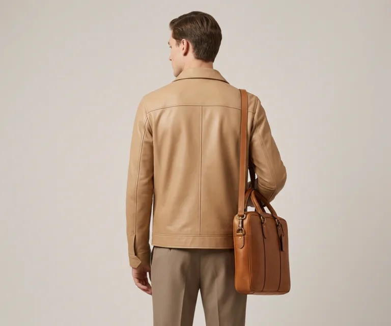The Preston Vintage Tan Leather Briefcase Rear Back View 1080x900