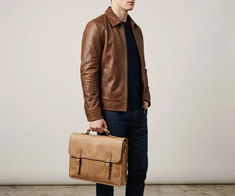 The Preston Vintage Distressed Brown Leather Briefcase 3/4 Profile 1080x900