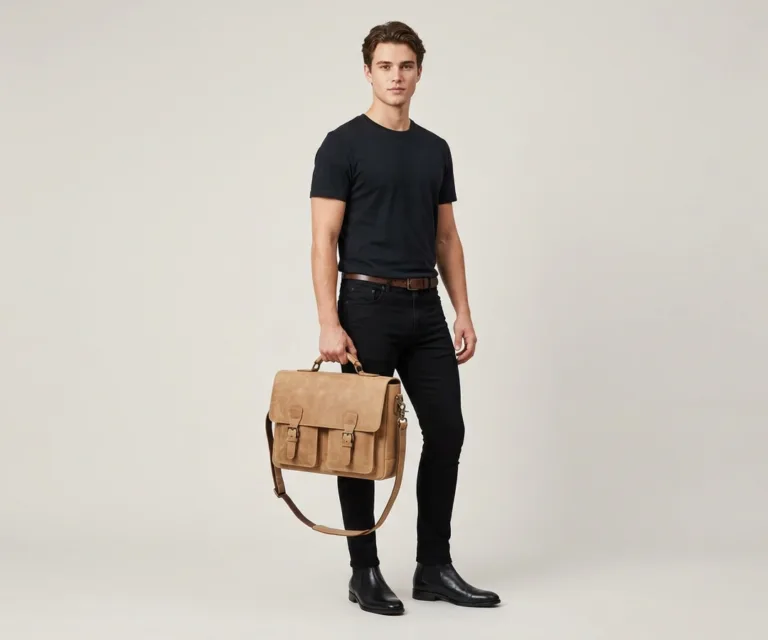 The Preston Vintage Distressed Brown Leather Briefcase Lifestyle Studio 1080x900