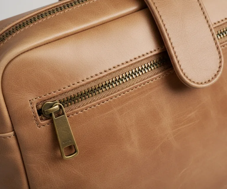The Preston Vintage Distressed Brown Leather Briefcase Macro Hardware Detail 1080x900