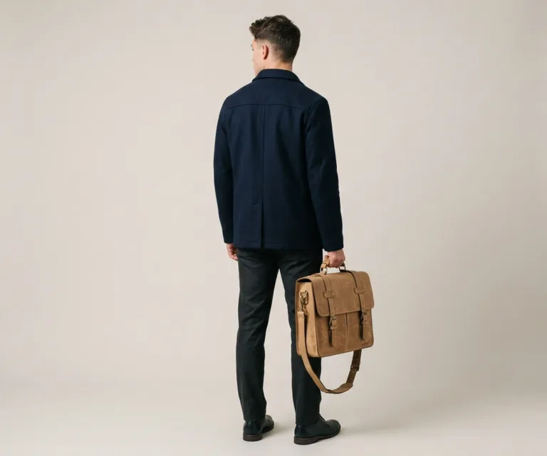 The Preston Vintage Distressed Brown Leather Briefcase Rear Back View 1080x900