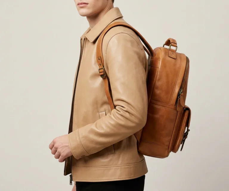 The Bedford Vintage Tan Leather Backpack 3/4 Profile 1080x900