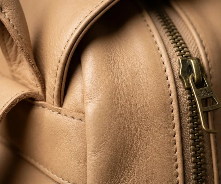 The Bedford Vintage Tan Leather Backpack Macro Hardware Detail 1080x900