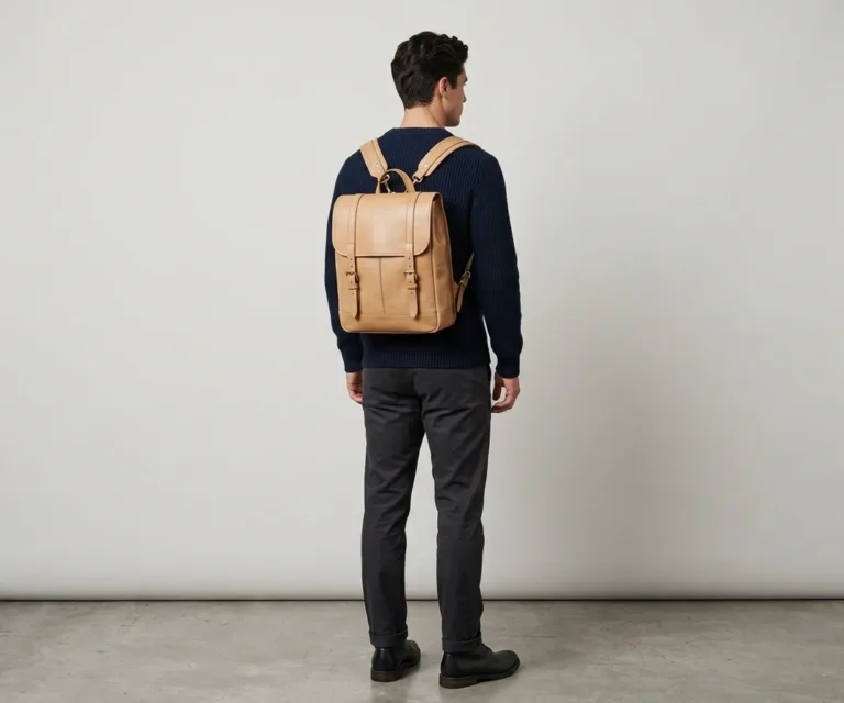 The Bedford Vintage Tan Leather Backpack Rear Back View 1080x900