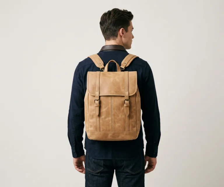 The Bedford Vintage Distressed Brown Leather Backpack Rear Back View 1080x900