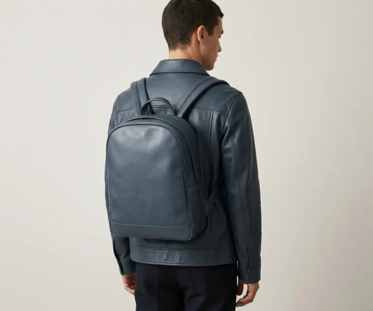 The Philos Midnight Blue Leather Backpack Rear Back View 1080x900