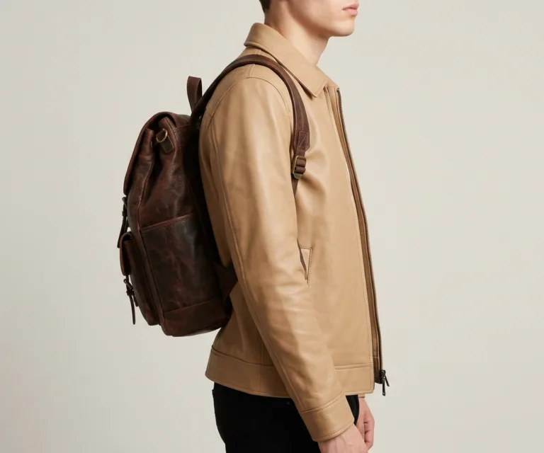The Philos Vintage Brown Leather Backpack 3/4 Profile 1080x900