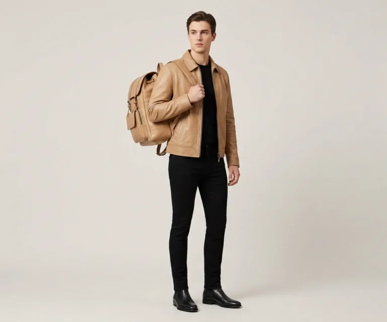 The Philos Vintage Tan Leather Backpack Lifestyle Studio 1080x900