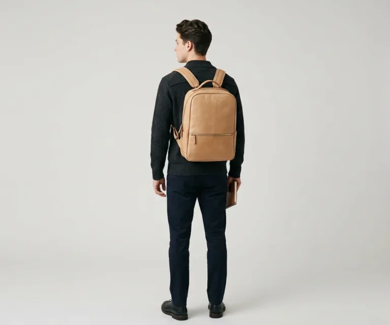 The Philos Vintage Tan Leather Backpack Rear Back View 1080x900