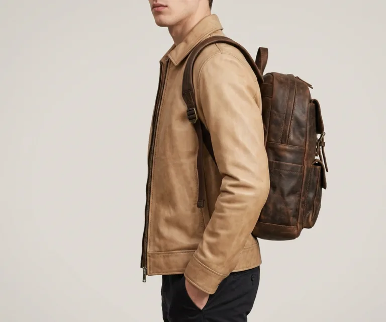 The Philos Vintage Distressed Brown Leather Backpack 3/4 Profile 1080x900