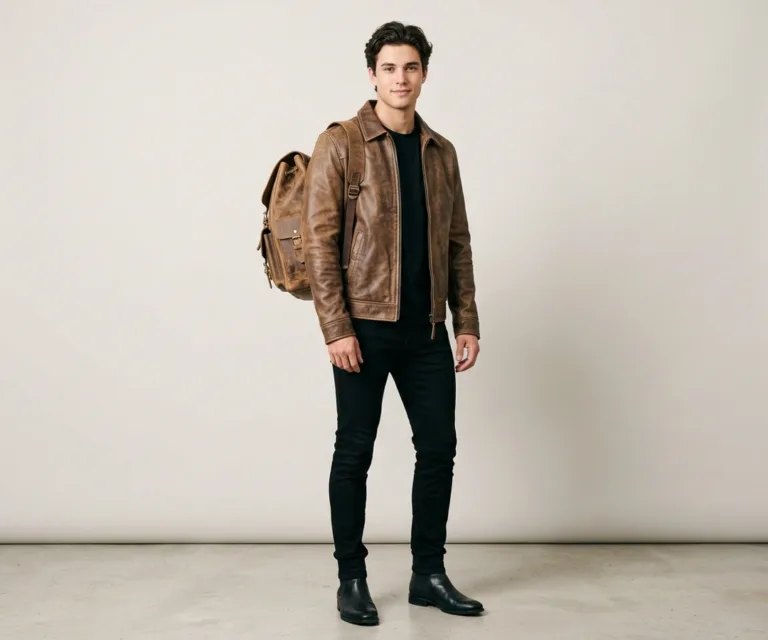 The Philos Vintage Distressed Brown Leather Backpack Lifestyle Studio 1080x900