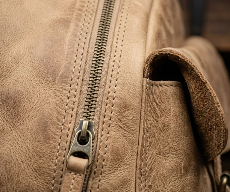 The Philos Vintage Distressed Brown Leather Backpack Macro Hardware Detail 1080x900