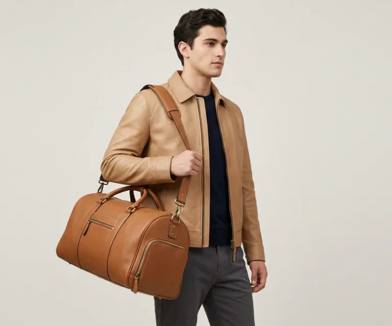 The Darrio Brown Leather Duffle Bag 3/4 Profile 1080x900