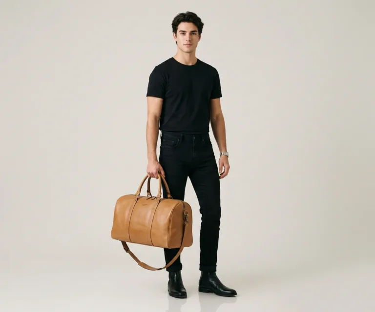 The Darrio Brown Leather Duffle Bag Lifestyle Studio 1080x900