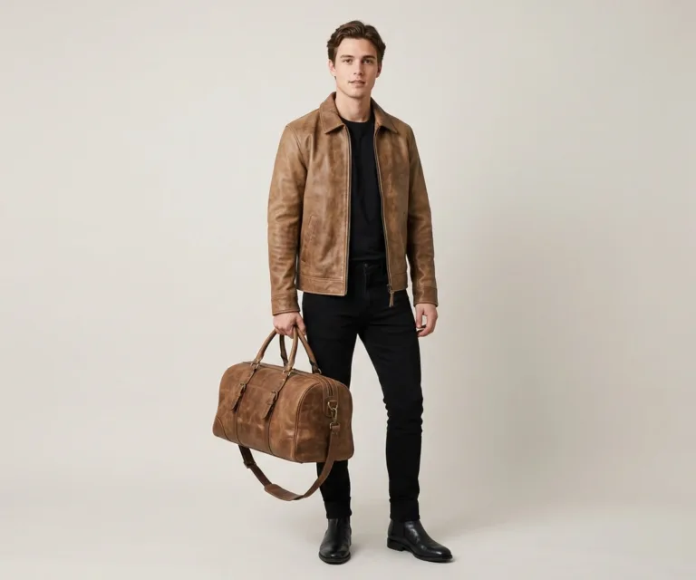 The Dale Duffle Vintage Distressed Brown Leather Duffle Bag Lifestyle Studio 1080x900