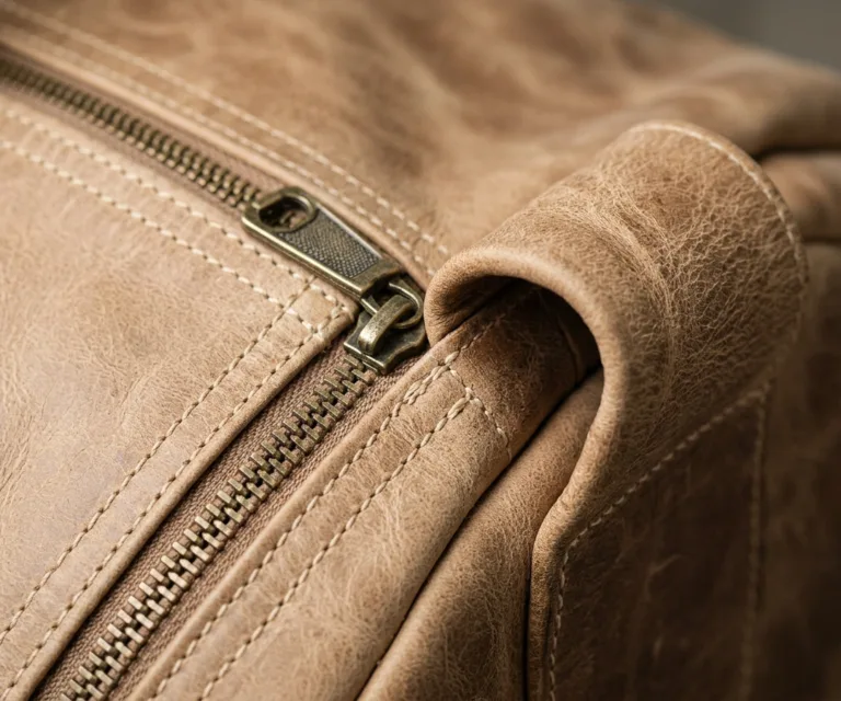 The Dale Duffle Vintage Distressed Brown Leather Duffle Bag Macro Hardware Detail 1080x900