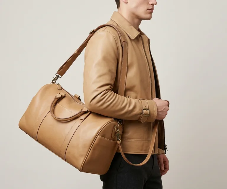 The Dale Vintage Brown Leather Duffle Bag 3/4 Profile 1080x900