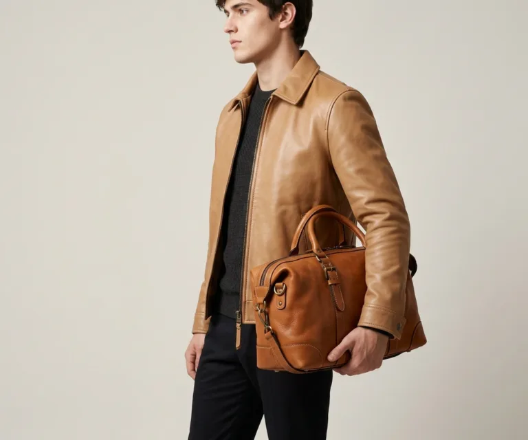The Dale Vintage Tan Brown Leather Duffle Bag 3/4 Profile 1080x900