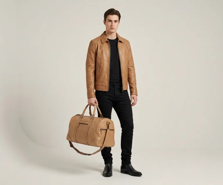 The Dale Vintage Tan Brown Leather Duffle Bag Lifestyle Studio 1080x900