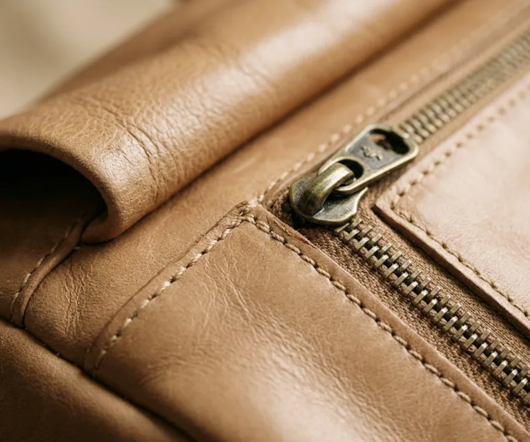 The Dale Vintage Tan Brown Leather Duffle Bag Macro Hardware Detail 1080x900