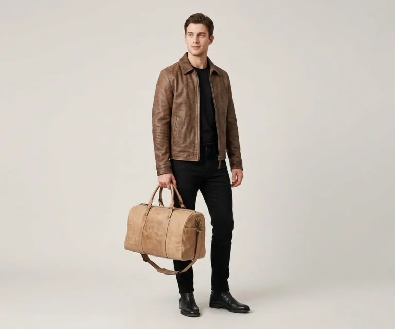 The Darrio Vintage Distressed Brown Leather Duffle Bag Lifestyle Studio 1080x900