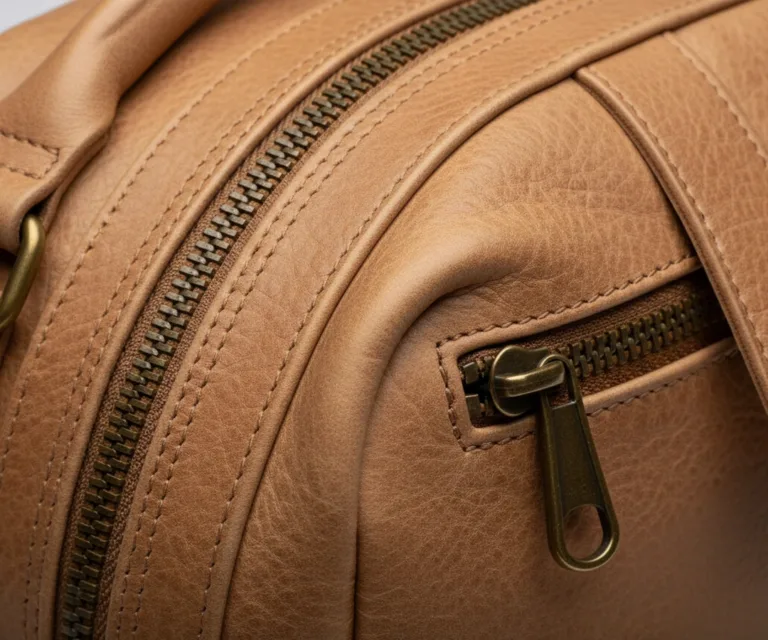 The Darrio Vintage Distressed Brown Leather Duffle Bag Macro Hardware Detail 1080x900