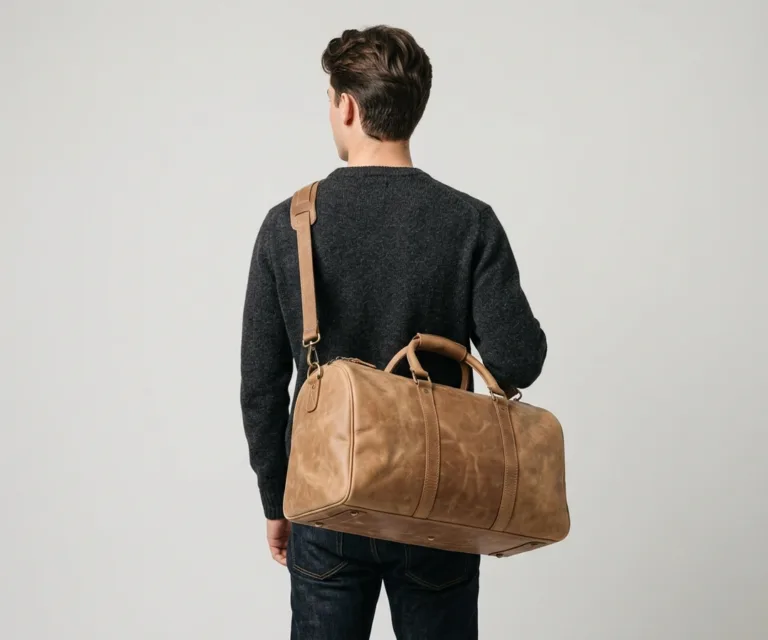 The Darrio Vintage Distressed Brown Leather Duffle Bag Rear Back View 1080x900