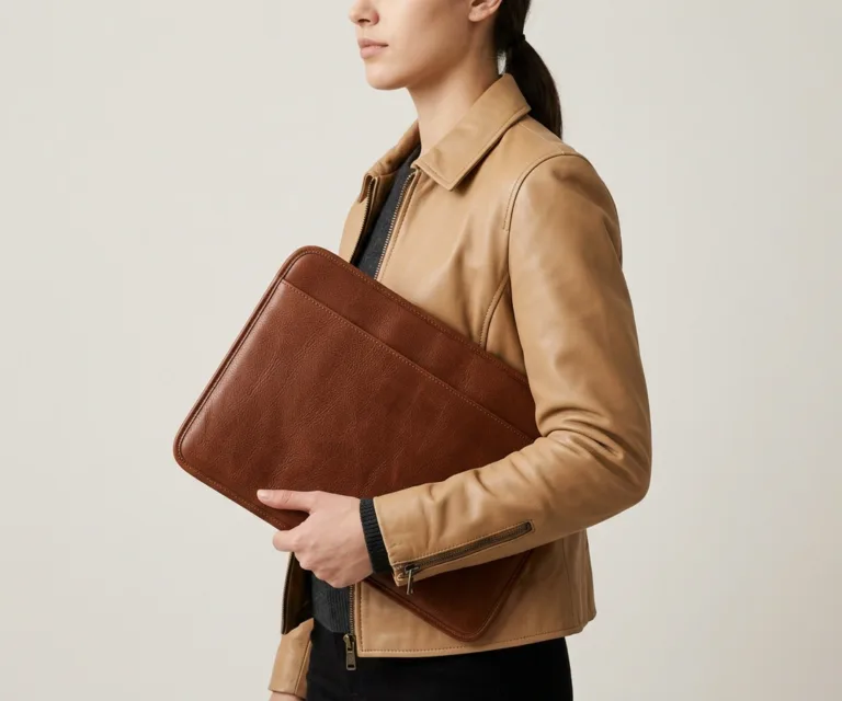 The Baxter Brown Leather Laptop Sleeve 3/4 Profile 1080x900