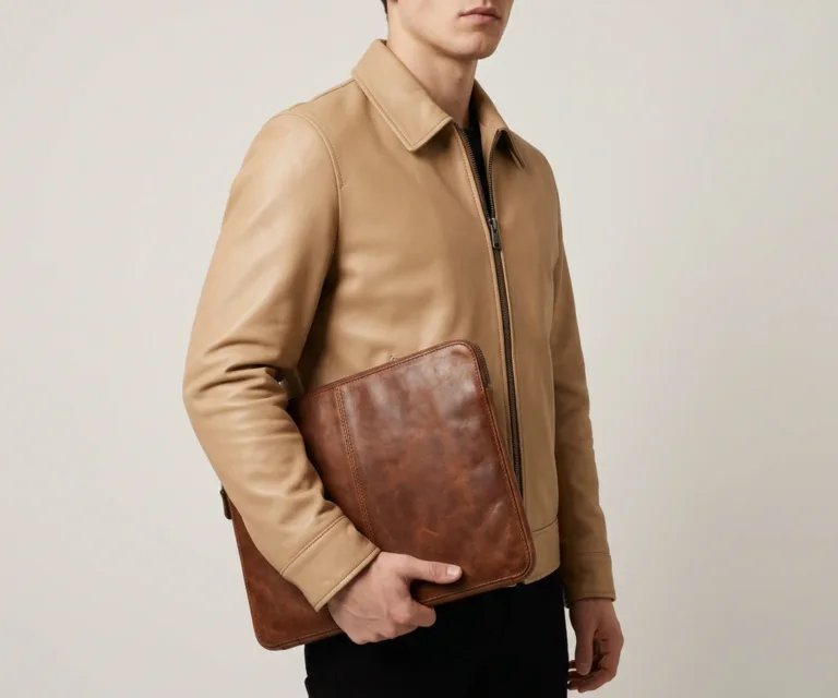 The Baxter Vintage Brown Leather Laptop Sleeve 3/4 Profile 1080x900