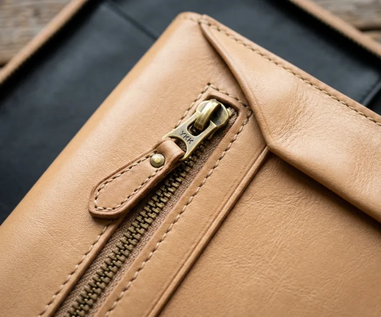 The Eclectic Black Leather Folio Organizer Macro Hardware Detail 1080x900