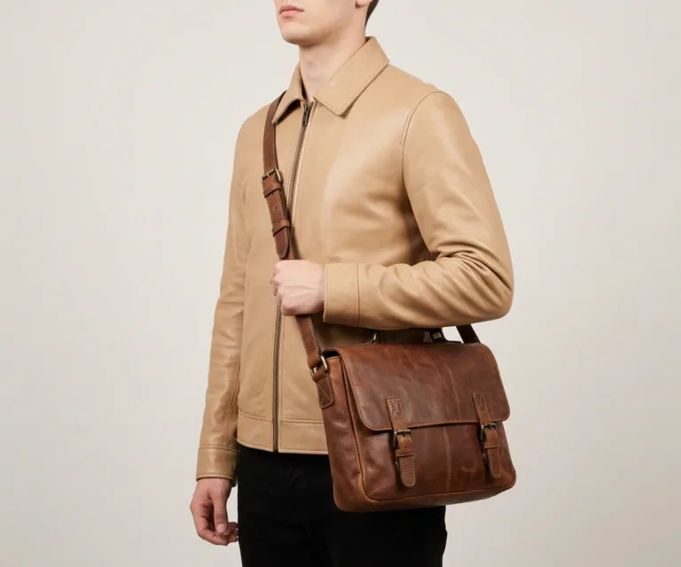 The Carismatico Vintage Brown Leather Messenger Bag 3/4 Profile 1080x900