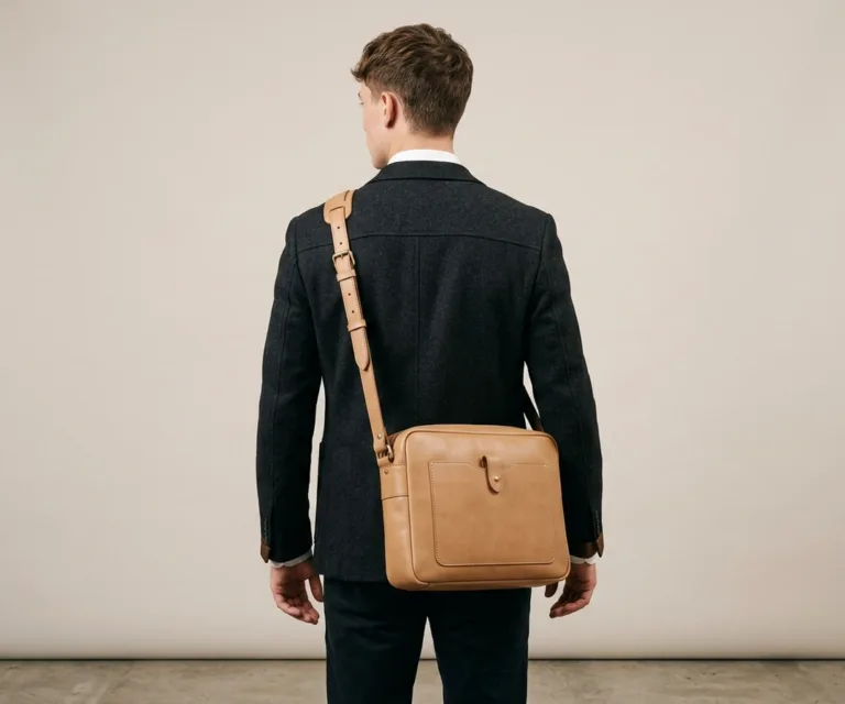 The Carismatico Vintage Tan Brown Leather Messenger Bag Rear Back View 1080x900