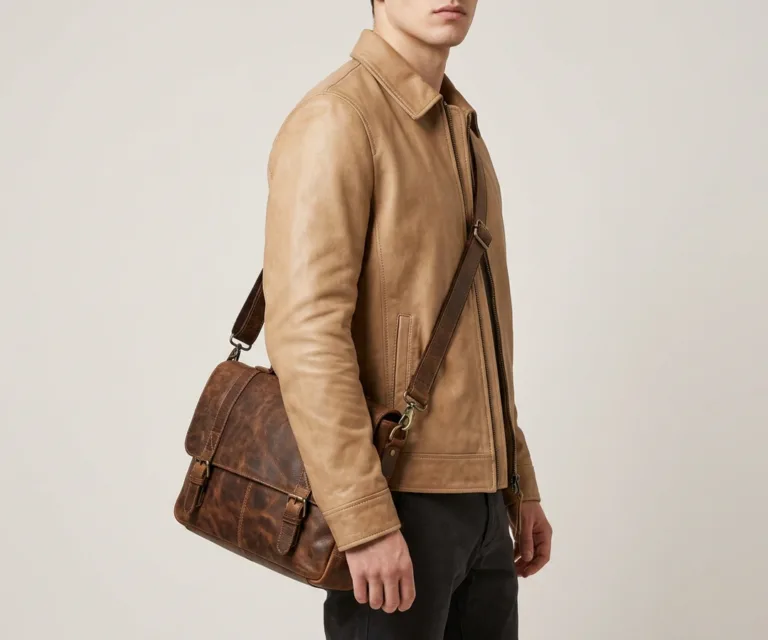 The Carismatico Vintage Distressed Brown Leather Messenger Bag 3/4 Profile 1080x900