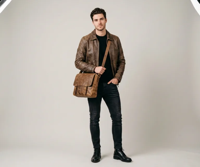 The Carismatico Vintage Distressed Brown Leather Messenger Bag Lifestyle Studio 1080x900