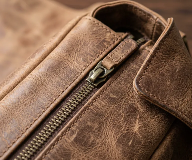 The Carismatico Vintage Distressed Brown Leather Messenger Bag Macro Hardware Detail 1080x900