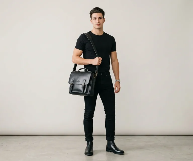 The Cristoph Black Leather Messenger Bag Lifestyle Studio 1080x900
