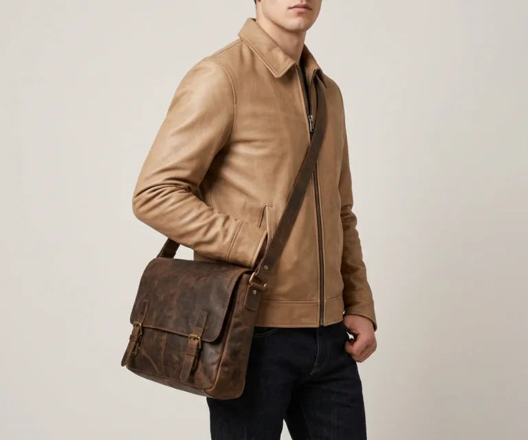 The Cristoph Vintage Distressed Brown Leather Messenger Bag 3/4 Profile 1080x900