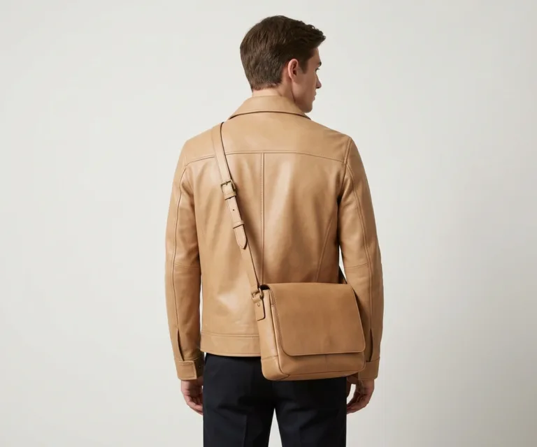 The Cristoph Vintage Tan Leather Messenger Bag Rear Back View 1080x900