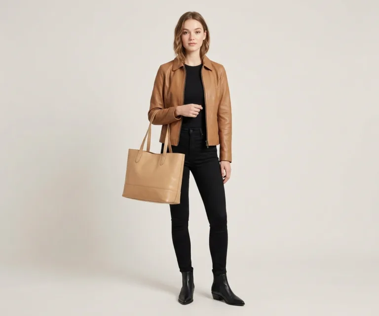 The Poet Brown Leather Tote Bag Lifestyle Studio 1080x900
