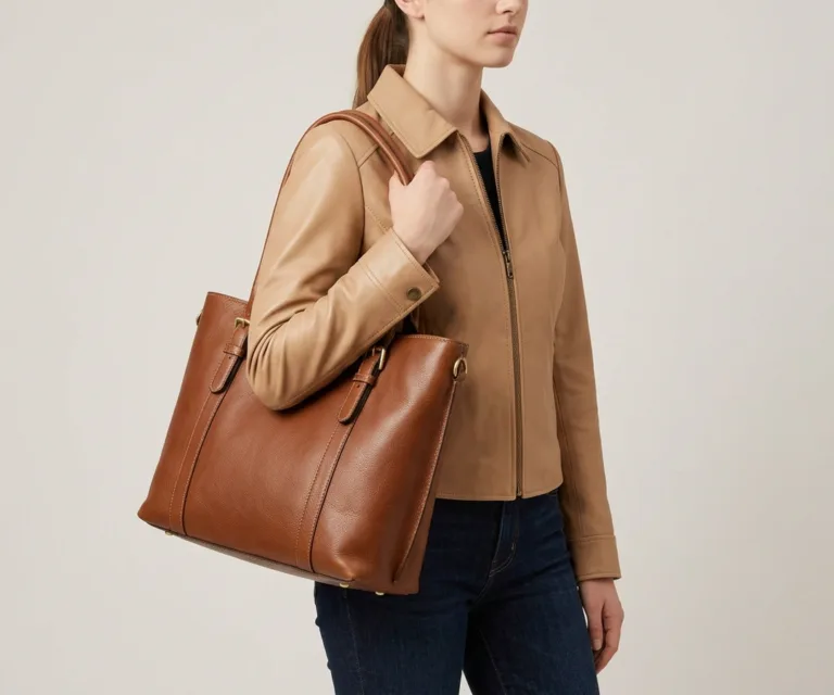 The Poet Vintage Brown Leather Tote Bag 3/4 Profile 1080x900