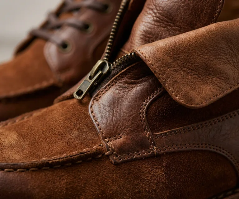 Bearman Moc Toe Pull-up Brown Leather Boots Macro Hardware Detail 1080x900