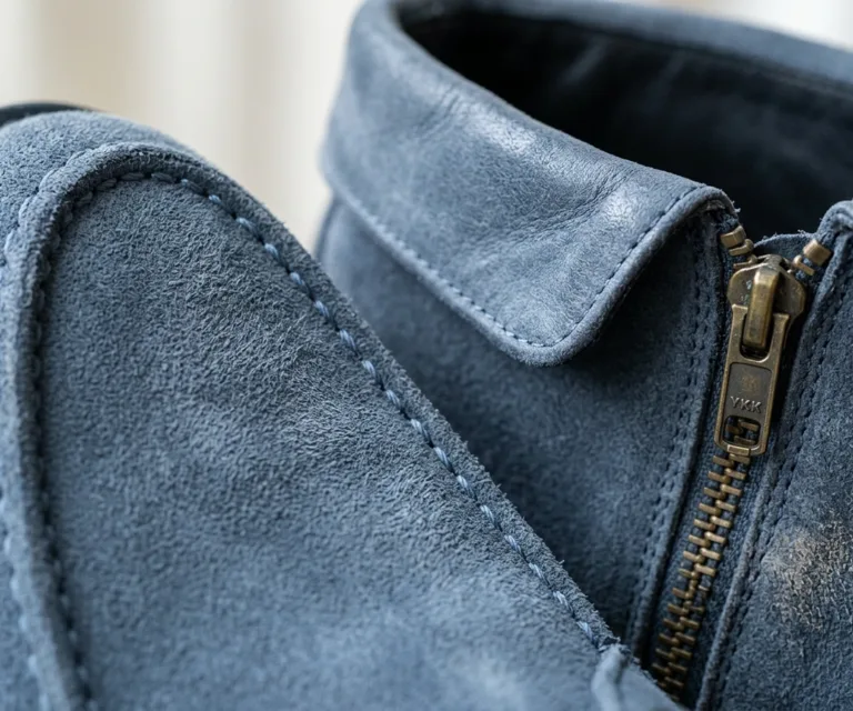 Bearman Moc Toe Blue Suede Boots Macro Hardware Detail 1080x900