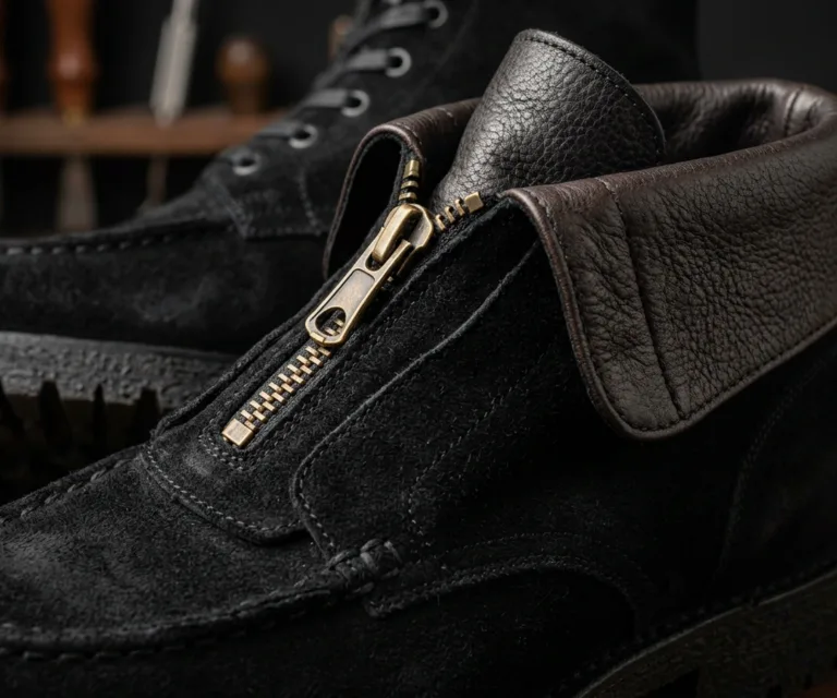 Bearman Moc Toe Black Suede Boots Macro Hardware Detail 1080x900