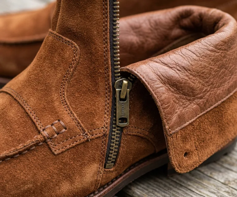 Bearman Moc Toe Brown Suede Boots Macro Hardware Detail 1080x900