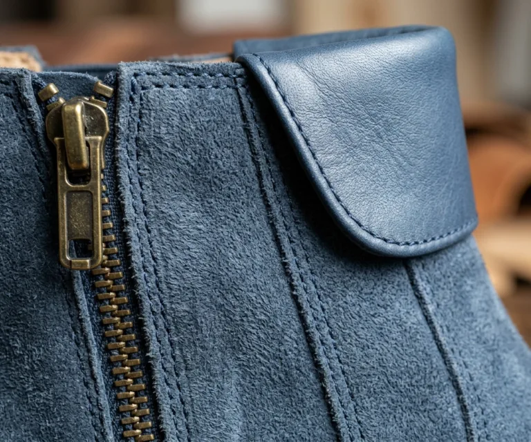 Clarkson Chelsea Midnight Blue Suede Leather Boots Macro Hardware Detail 1080x900