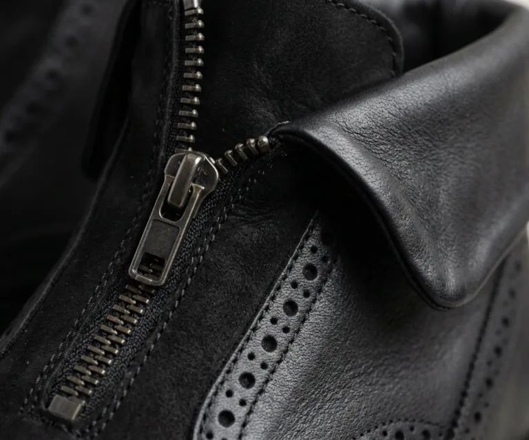 Duster Brogues Derby Black Nubuck Leather Boots Macro Hardware Detail 1080x900