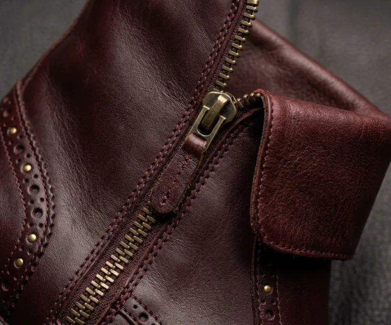 Duster Brogues Derby Maroon Black Leather Boots – StudGuard Macro Hardware Detail 1080x900