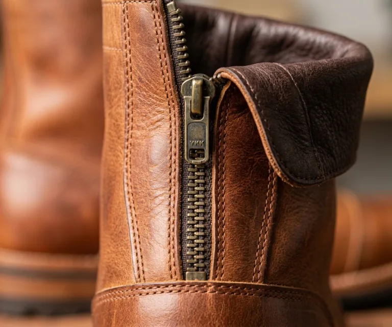 Knight Derby Burnt Copper Pullup Leather Boots – TerraGrip Macro Hardware Detail 1080x900