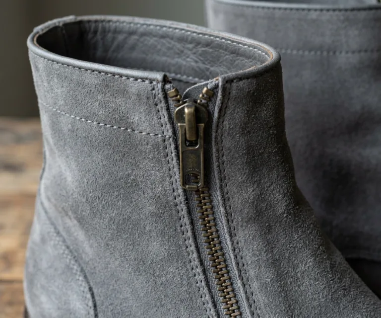 Knight Derby Grey Suede Leather Boots – TerraGrip Macro Hardware Detail 1080x900